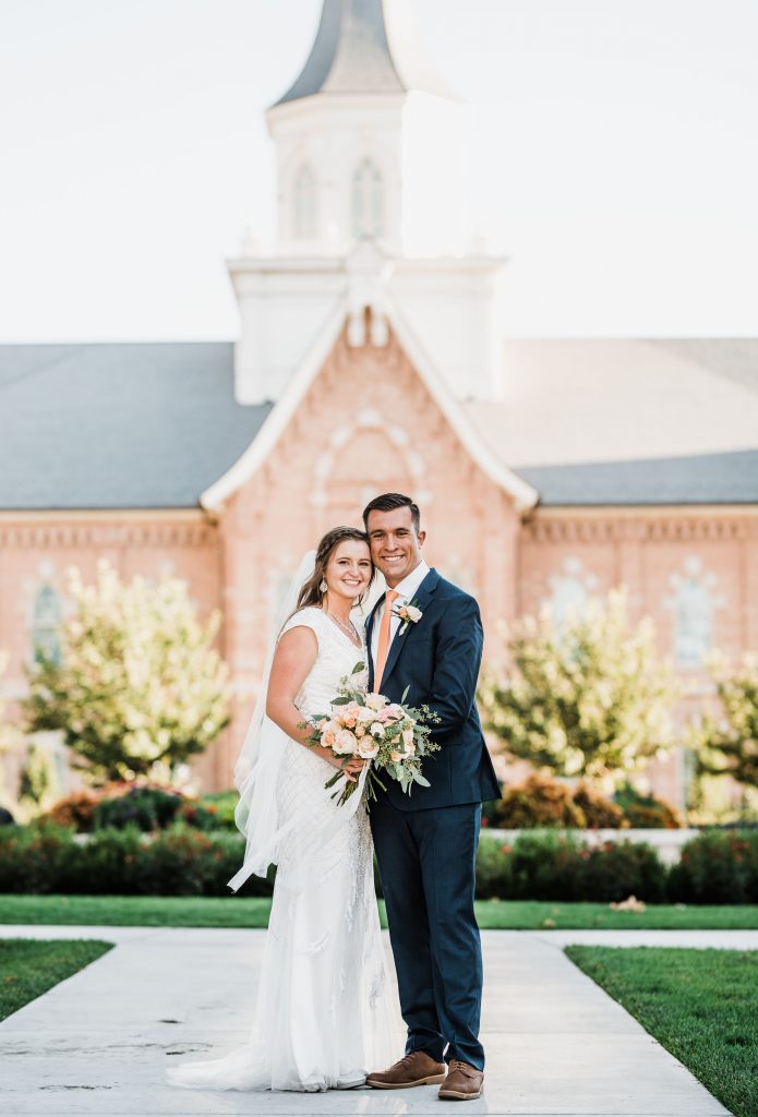 Couple in front of the provo city center temple